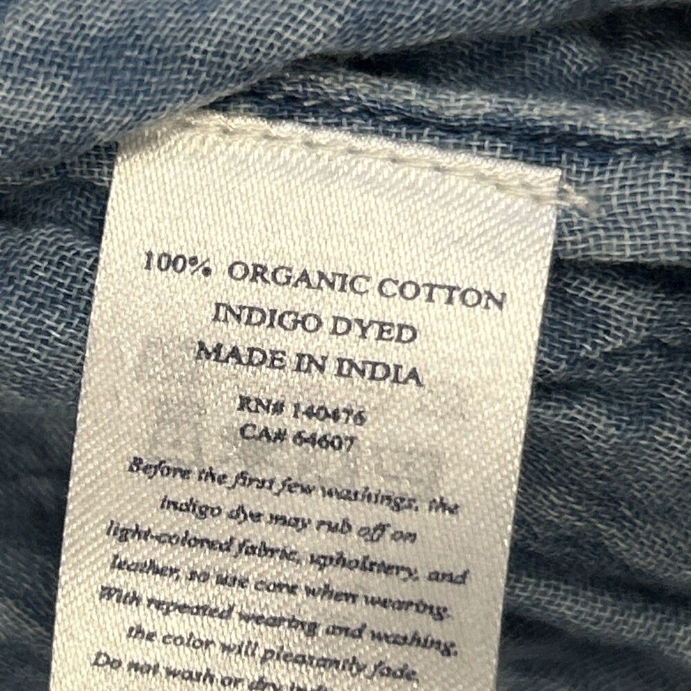Faherty Top Womens Large Dune Organic Cotton Gauze Short Sleeve Indigo Shirt - Picture 5 of 6